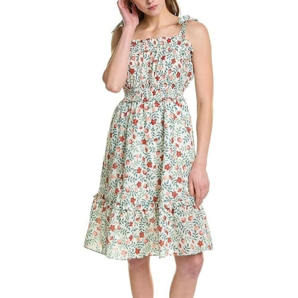 DRAPER JAMES Taylor Smocked Ruffle Cotton Blend Sundress Size Large Strawberry